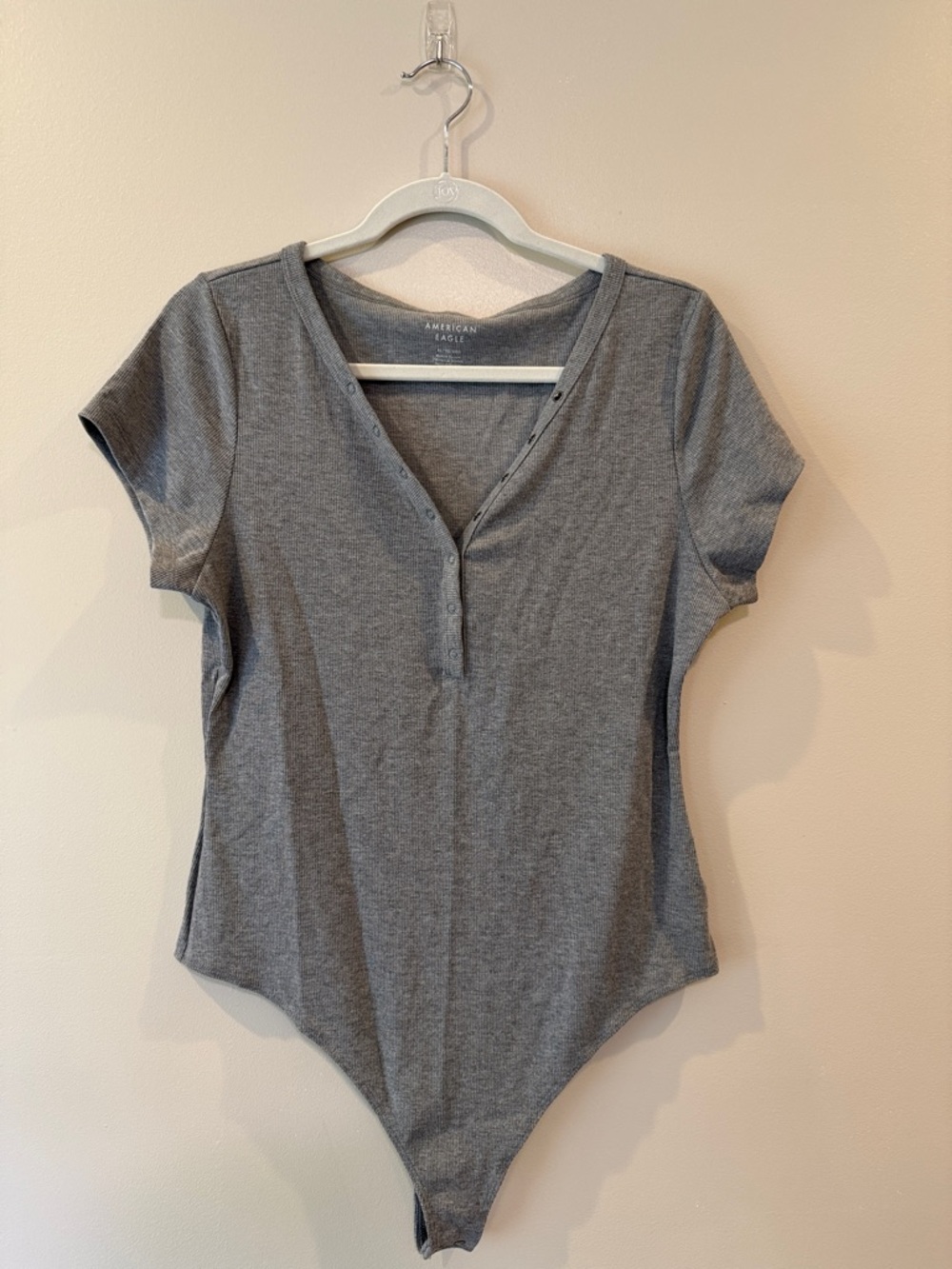 American Eagle Outfitters Gray Short-Sleeve Henley Bodysuit with Snap Front